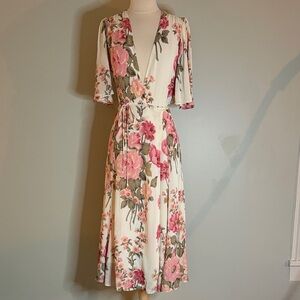 Reformation Floral Wrap Dress with Deep V Neckline